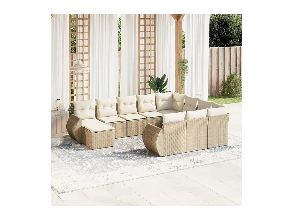 11-delige Tuinset met kussens poly rattan beige