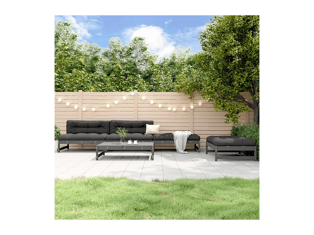 Set Salotto da Giardino 5 pz Grigio in Legno Massello di Pino