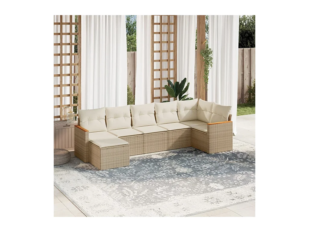 Set sofás de jardín 7 piezas y cojines ratán sintético beige