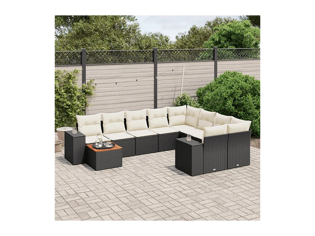 Set Divani da Giardino 10pz con Cuscini in Polyrattan Nero
