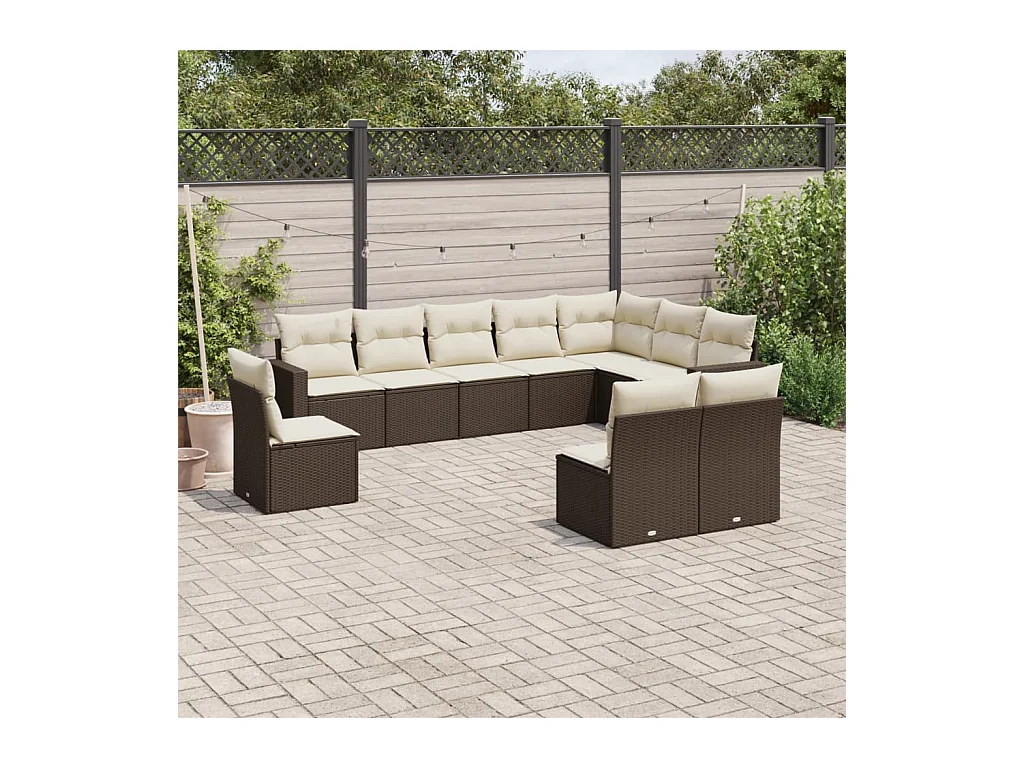 10-delige Loungeset met kussens poly rattan bruin