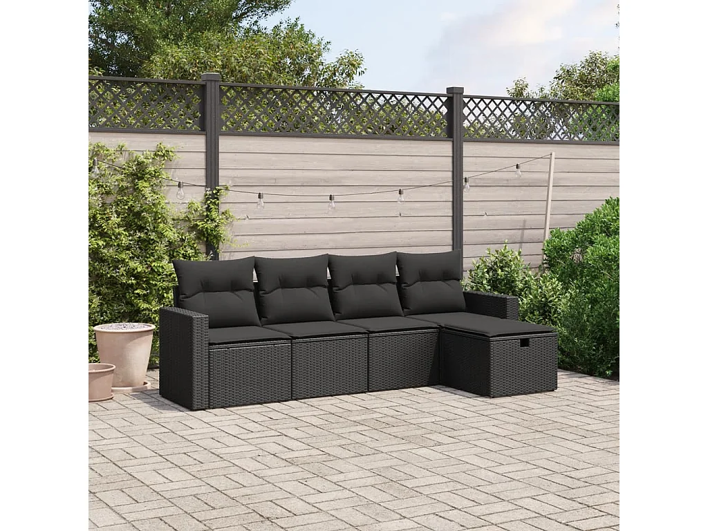 Set Divani da Giardino 5 pz con Cuscini in Polyrattan Nero