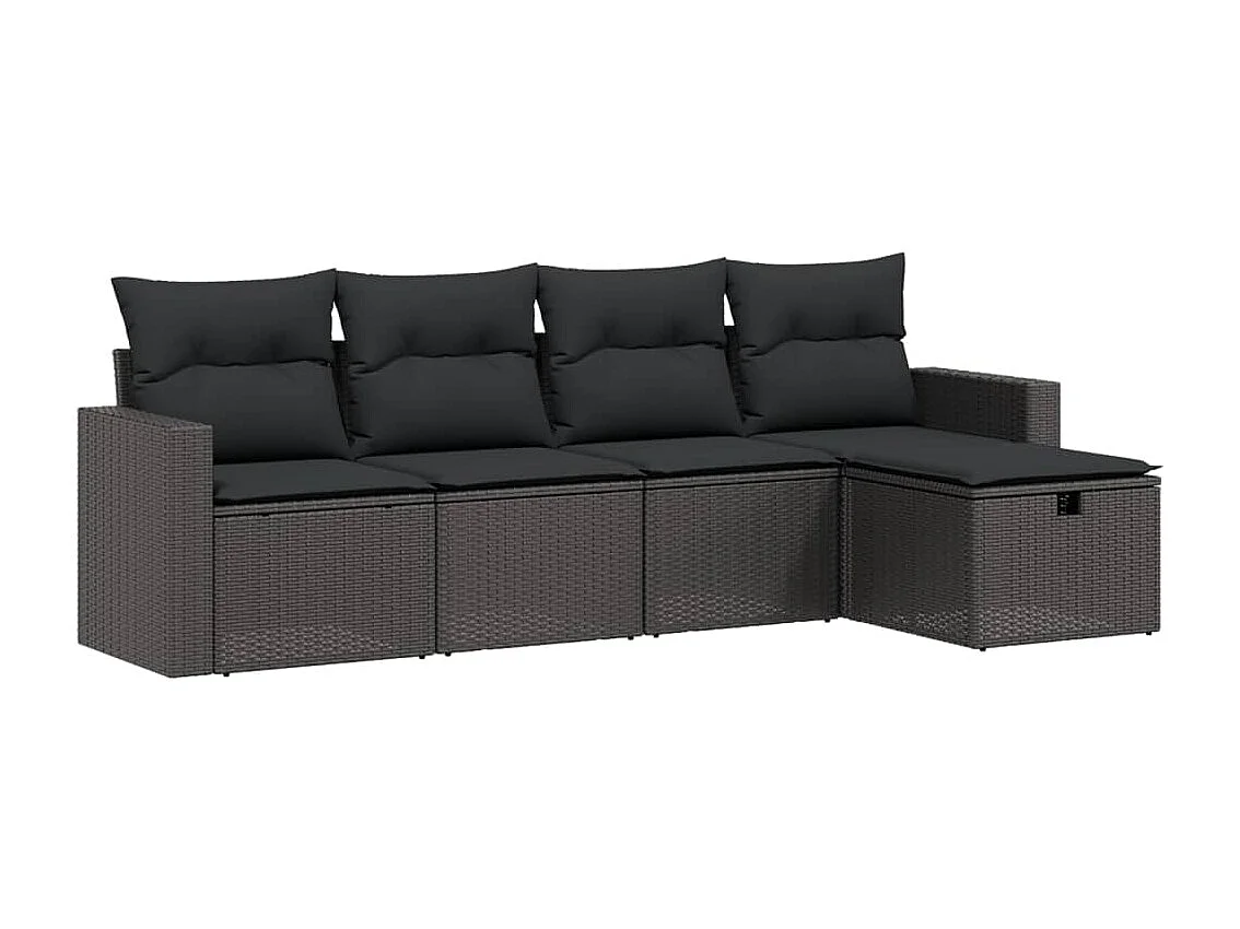 Set Divani da Giardino 5 pz con Cuscini in Polyrattan Nero