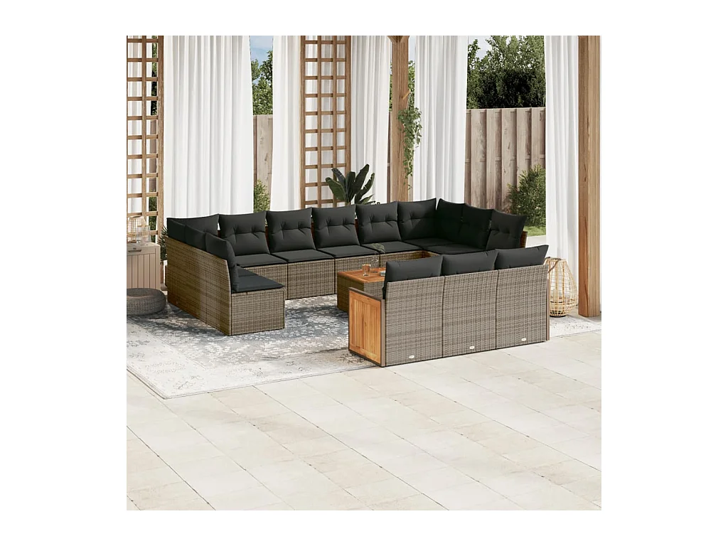 Set Divani da Giardino 14pz con Cuscini in Polyrattan Grigio