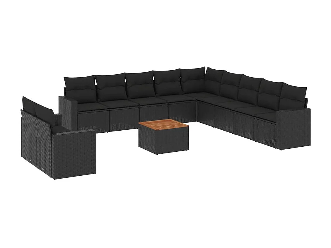 Salon de jardin 12 pcs avec coussins noir résine tressée