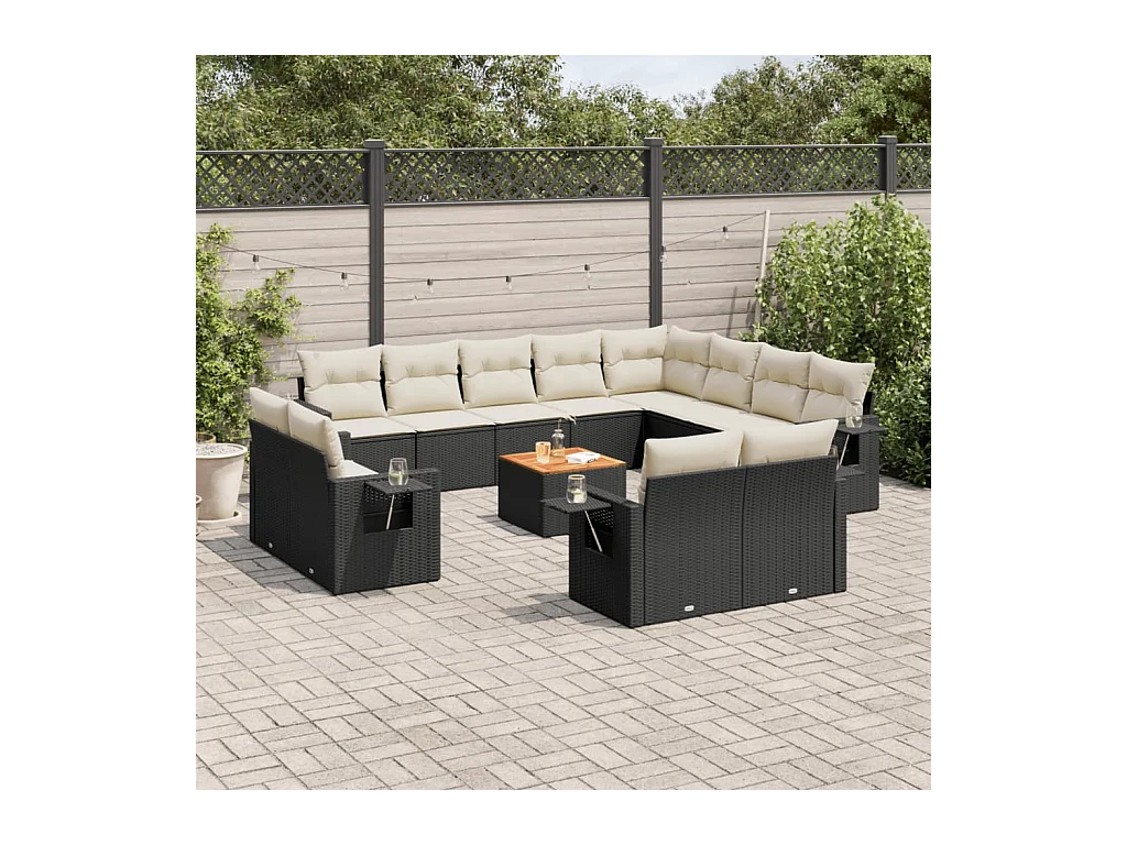 Set Divani da Giardino 13pz con Cuscini Nero in Polyrattan