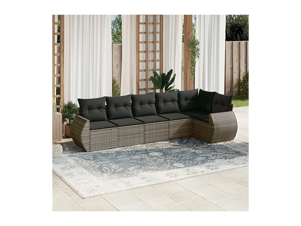 Salon de jardin 6 pcs avec coussins gris résine tressée