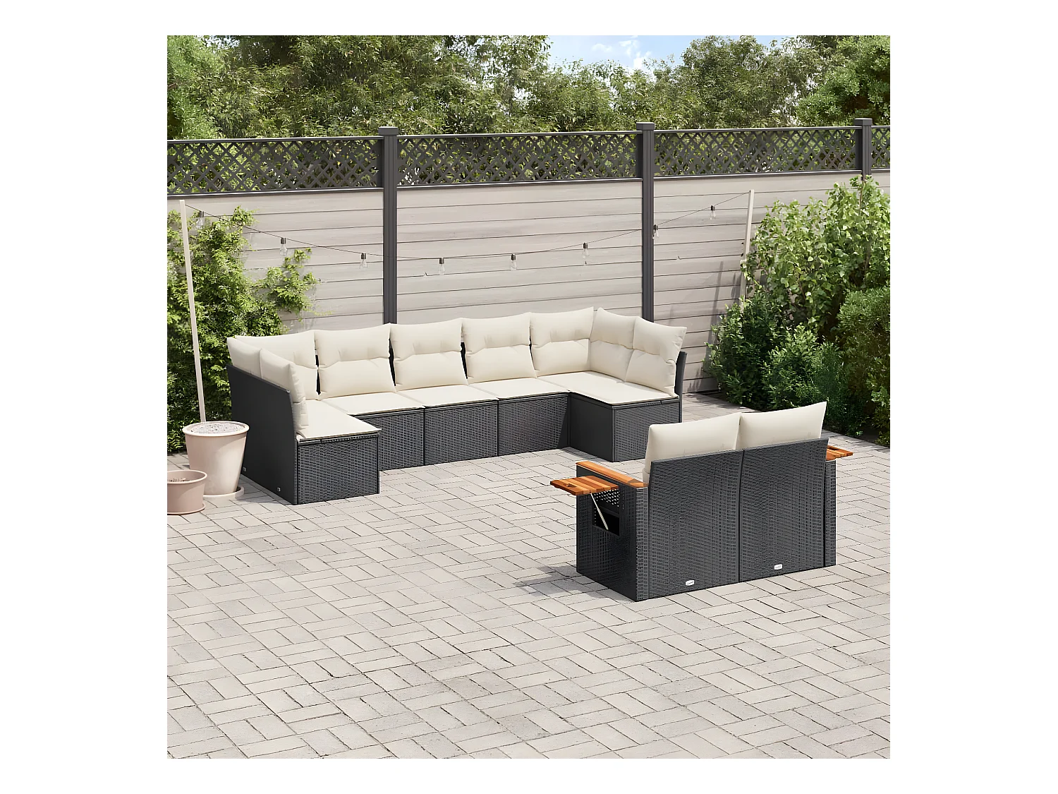 Salon de jardin 9 pcs avec coussins noir résine tressée