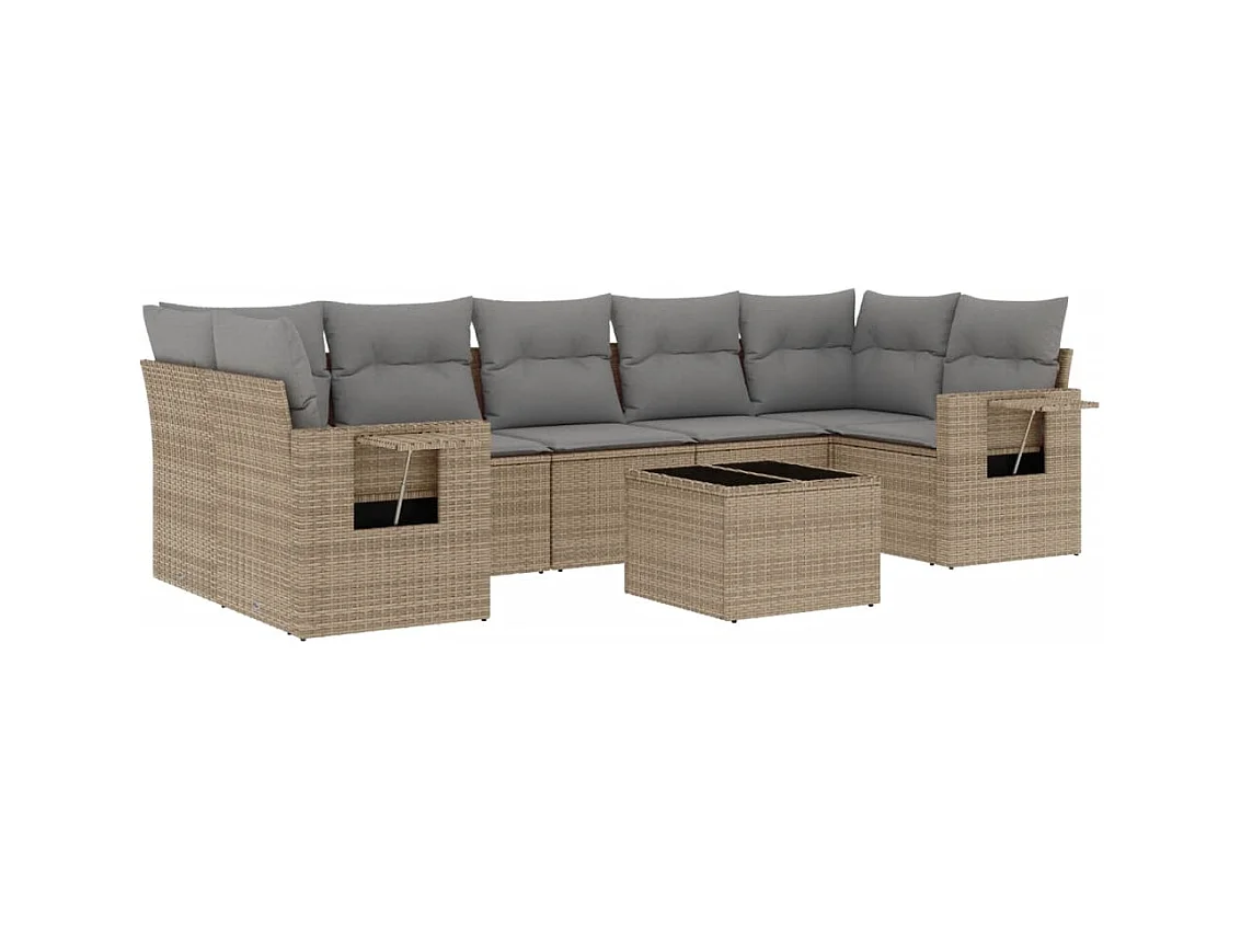 8-tlg. Garten-Sofagarnitur mit Kissen Beige Poly Rattan