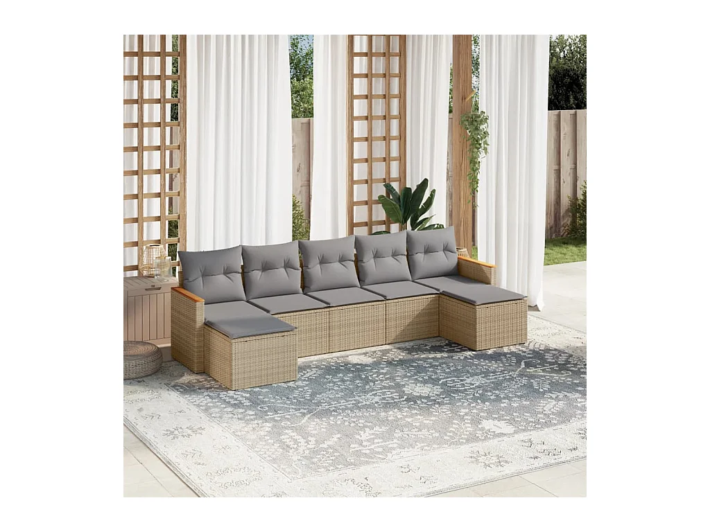 Salon de jardin avec coussins 7pcs mélange beige résine tressée