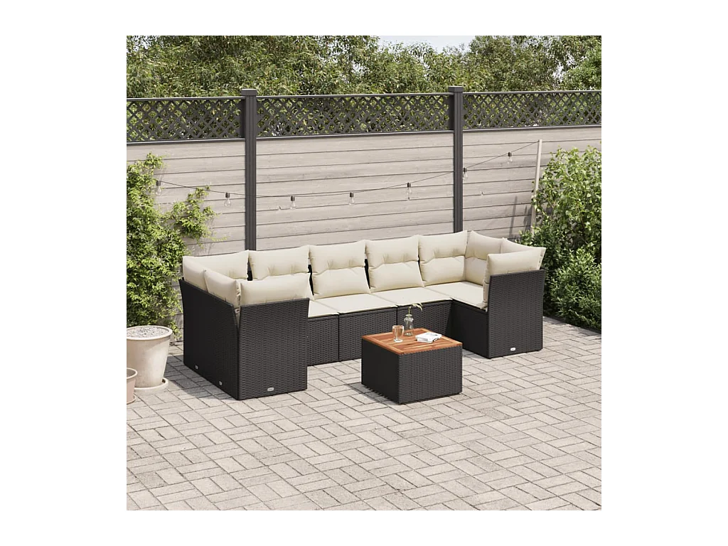 Salon de jardin 8 pcs avec coussins noir résine tressée