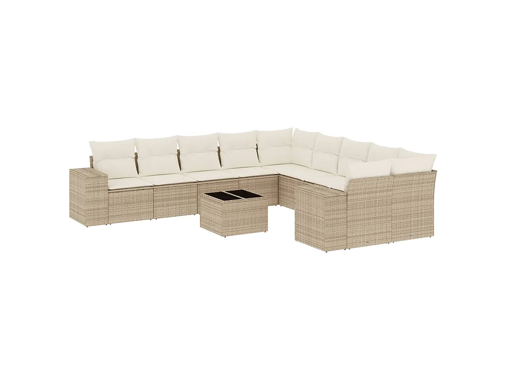 Set Divani da Giardino 11 pz con Cuscini Beige in Polyrattan