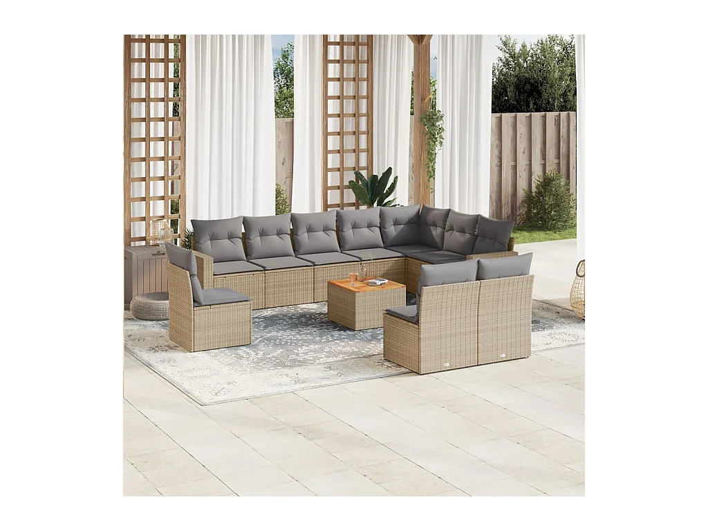 11-delige Loungeset met kussens poly rattan gemengd beige