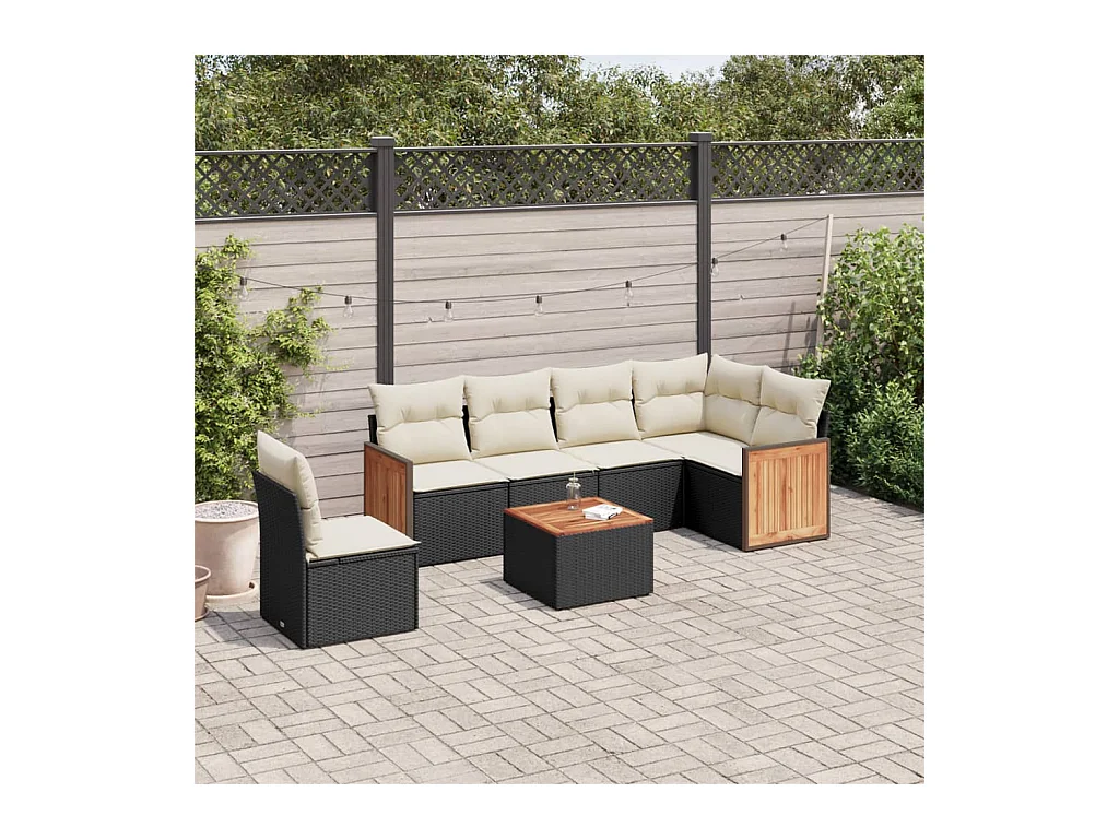 Set Divani da Giardino con Cuscini 7pz Nero Polyrattan