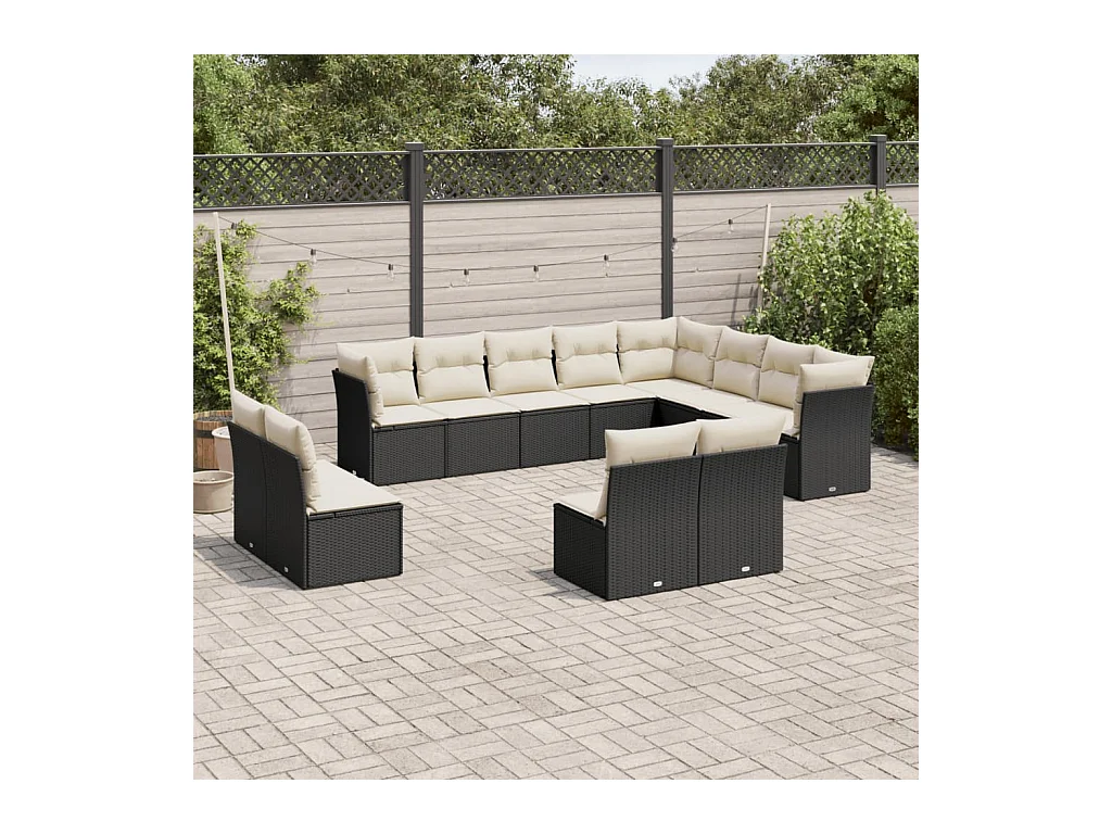 12-delige Loungeset met kussens poly rattan zwart