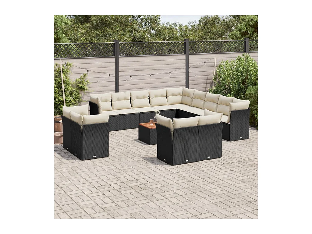 Set Divani da Giardino 14pz con Cuscini in Polyrattan Nero