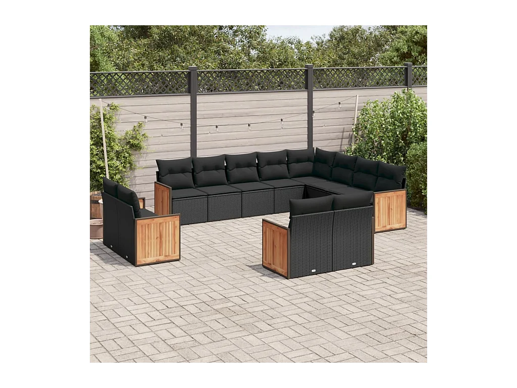 12-tlg. Garten-Sofagarnitur mit Kissen Schwarz Poly Rattan