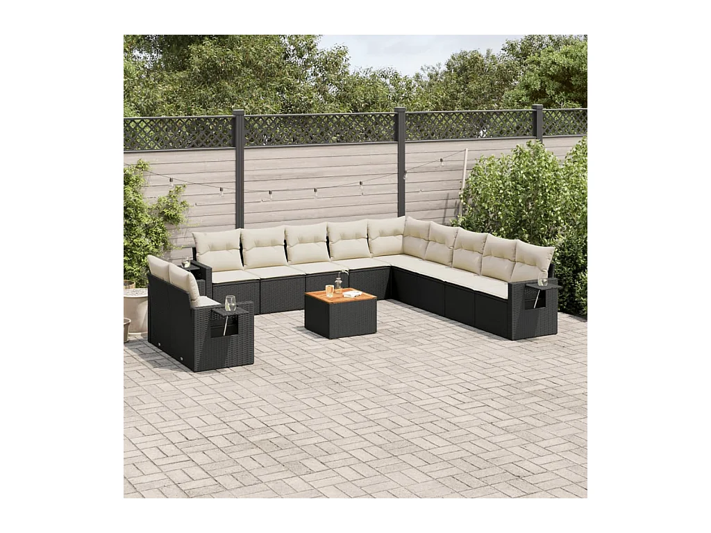 Set Divani da Giardino 12 pz con Cuscini Nero in Polyrattan