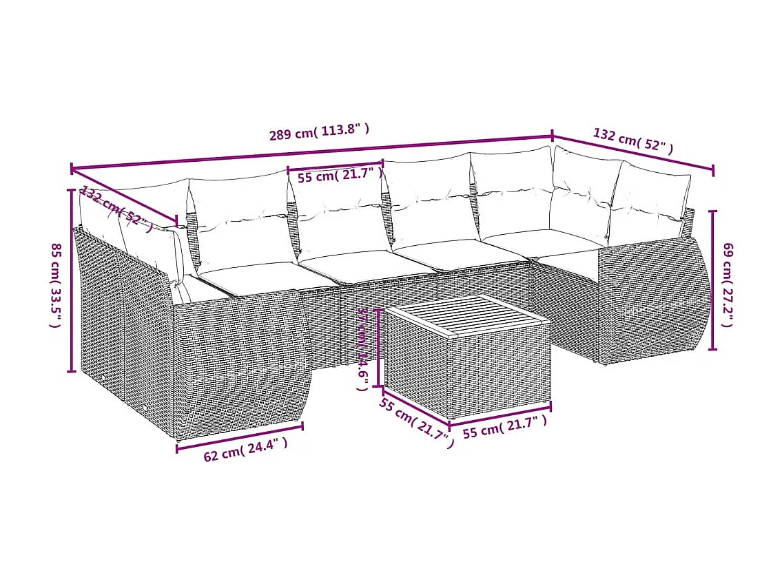Salon de jardin avec coussins 8 pcs beige résine tressée