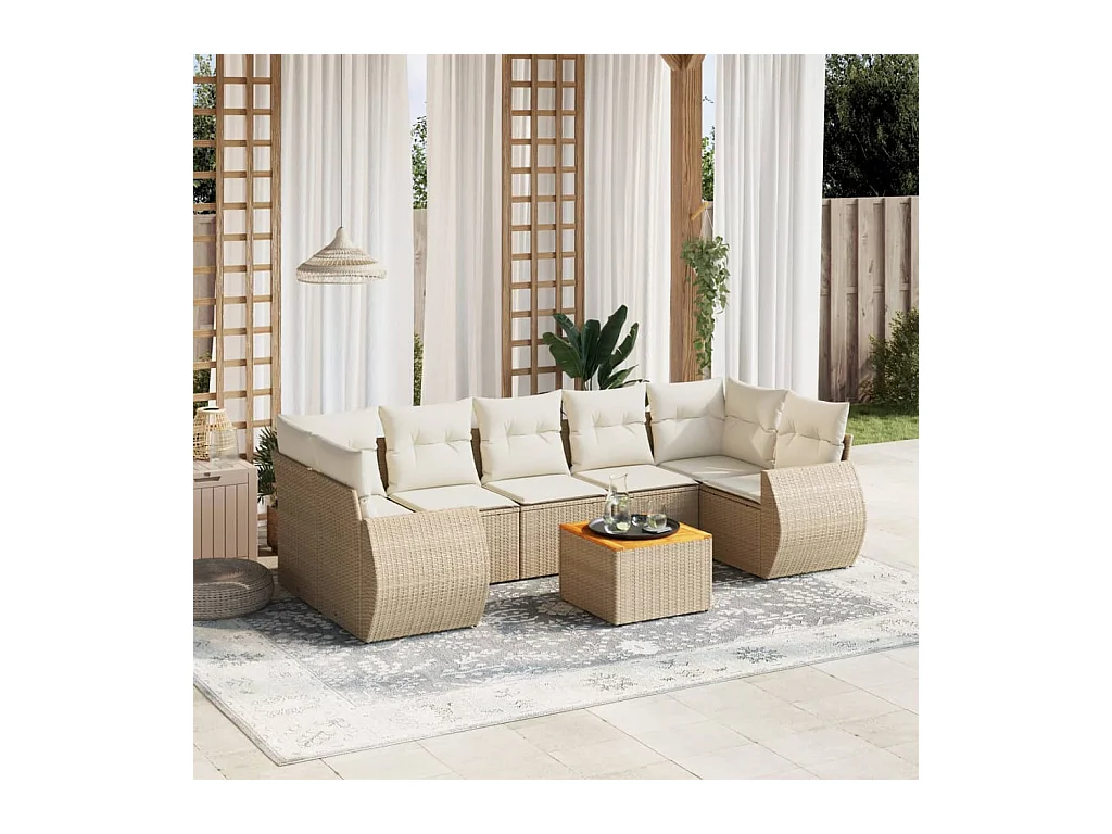 Salon de jardin avec coussins 8 pcs beige résine tressée
