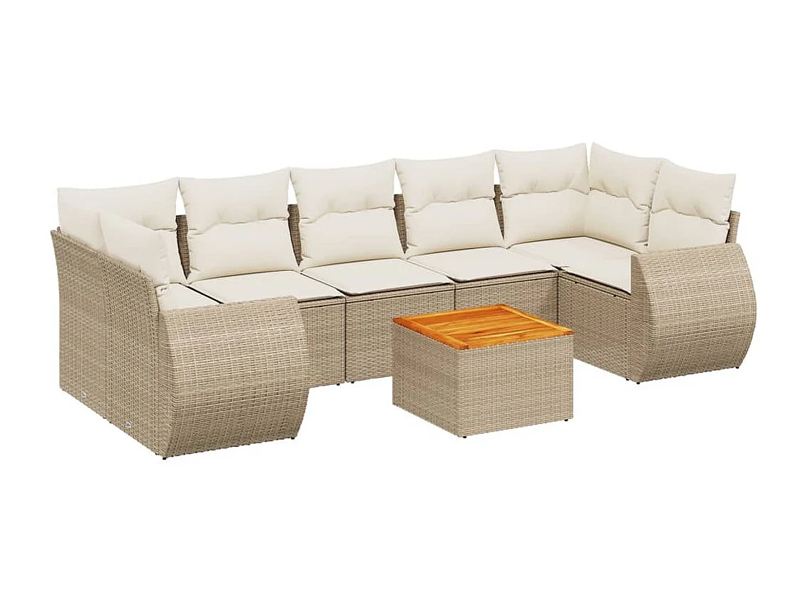 8-tlg. Garten-Sofagarnitur mit Kissen Beige Poly Rattan