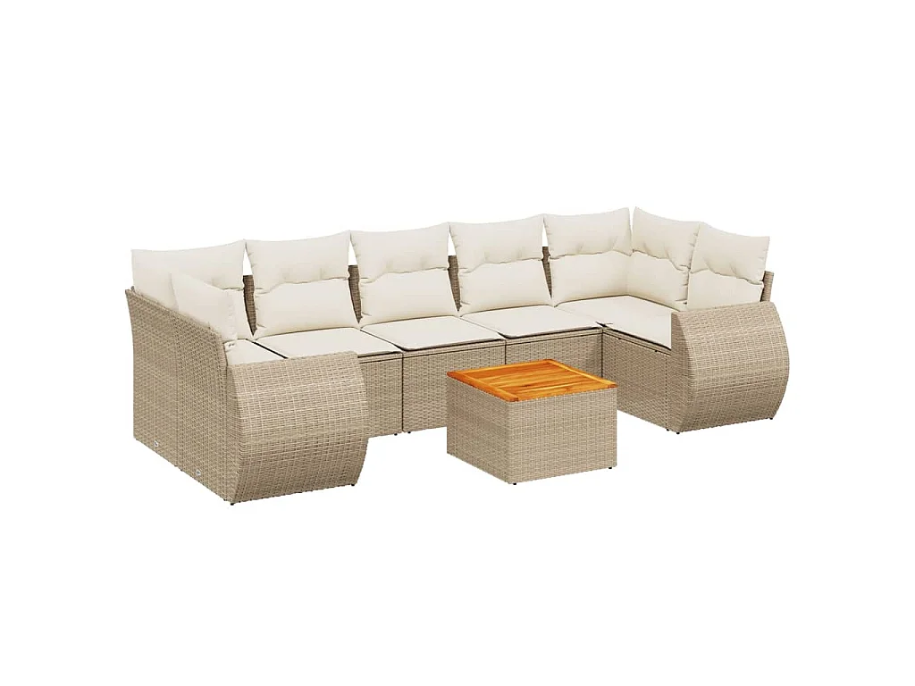 8-tlg. Garten-Sofagarnitur mit Kissen Beige Poly Rattan