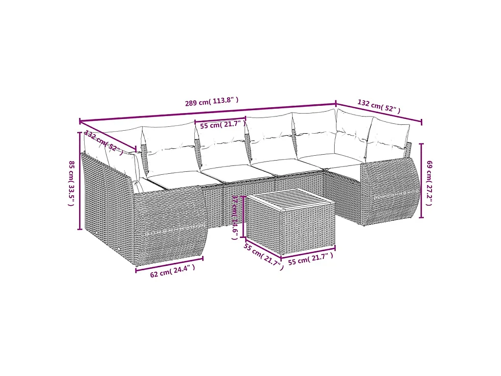 8-tlg. Garten-Sofagarnitur mit Kissen Beige Poly Rattan