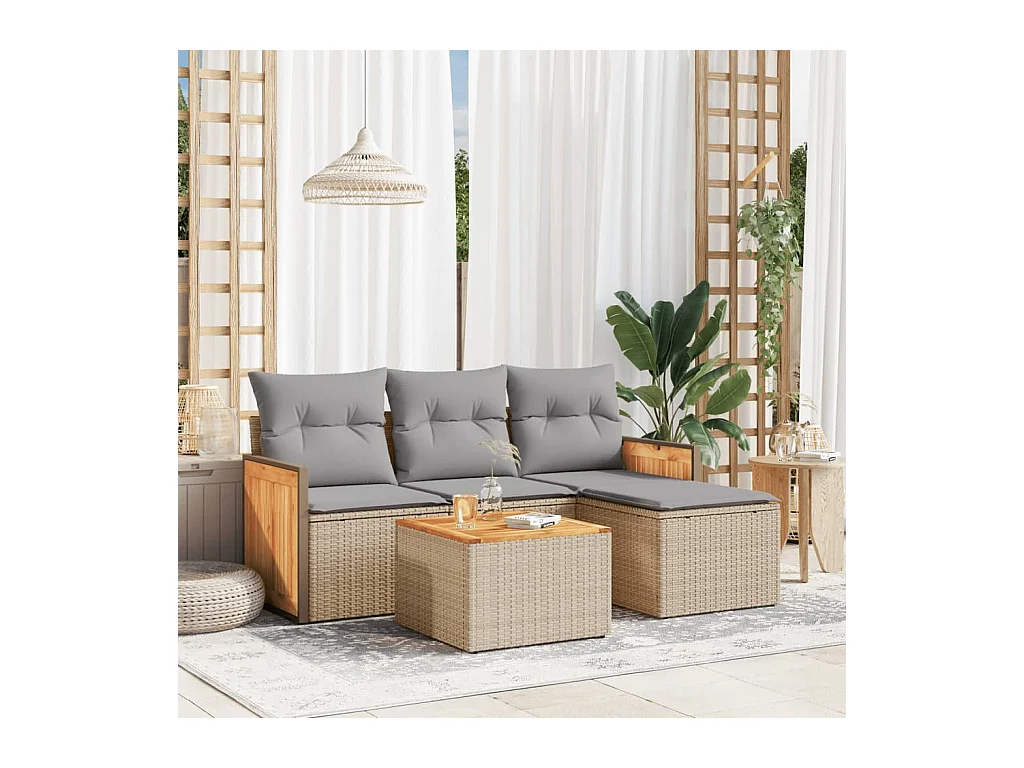 Salon de jardin avec coussins 5 pcs beige résine tressée