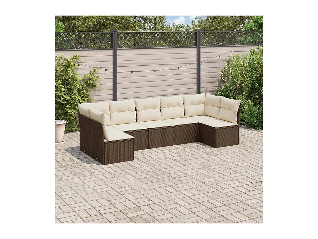 7-tlg. Garten-Sofagarnitur mit Kissen Braun Poly Rattan