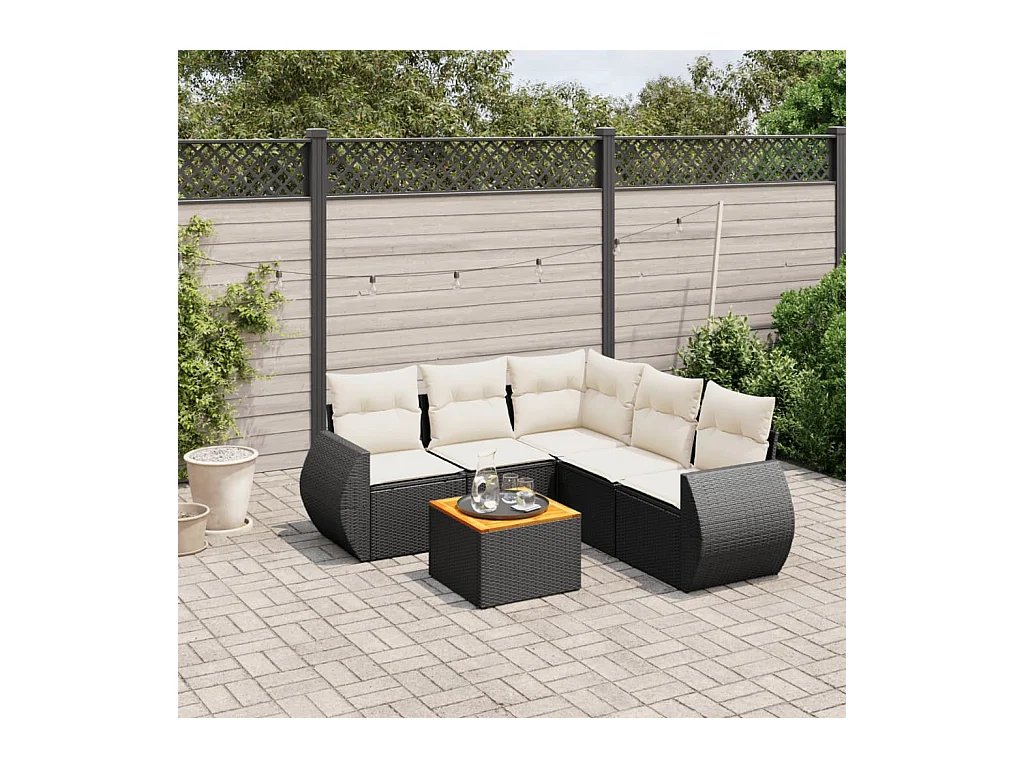 Set Divano da Giardino 6 pz con Cuscini Nero in Polyrattan