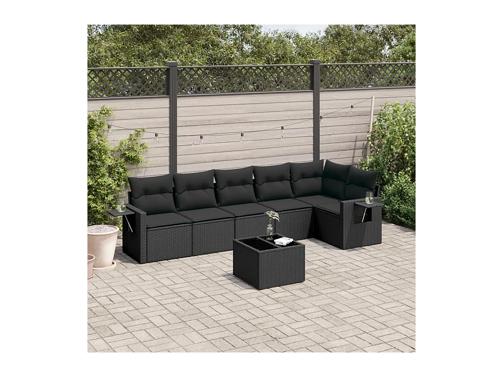 Set Divani da Giardino con Cuscini 7pz Nero Polyrattan