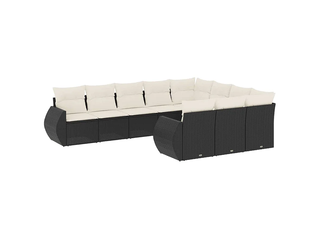 Set Divani da Giardino 10pz con Cuscini in Polyrattan Nero