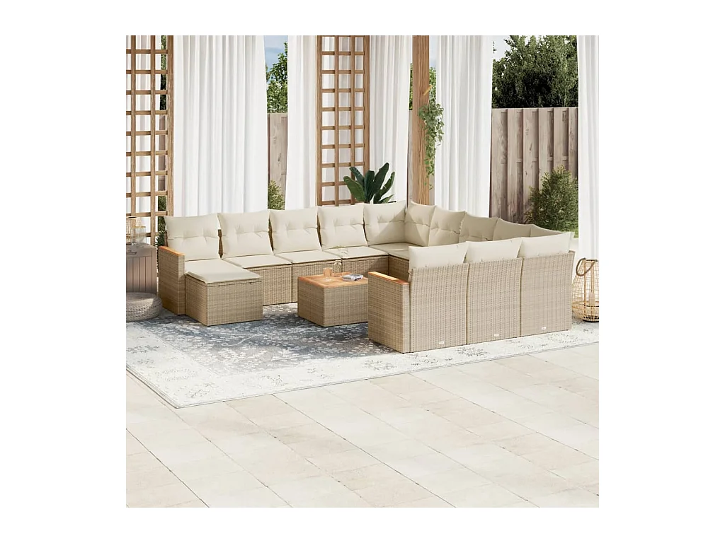 Salon de jardin avec coussins 13 pcs beige résine tressée