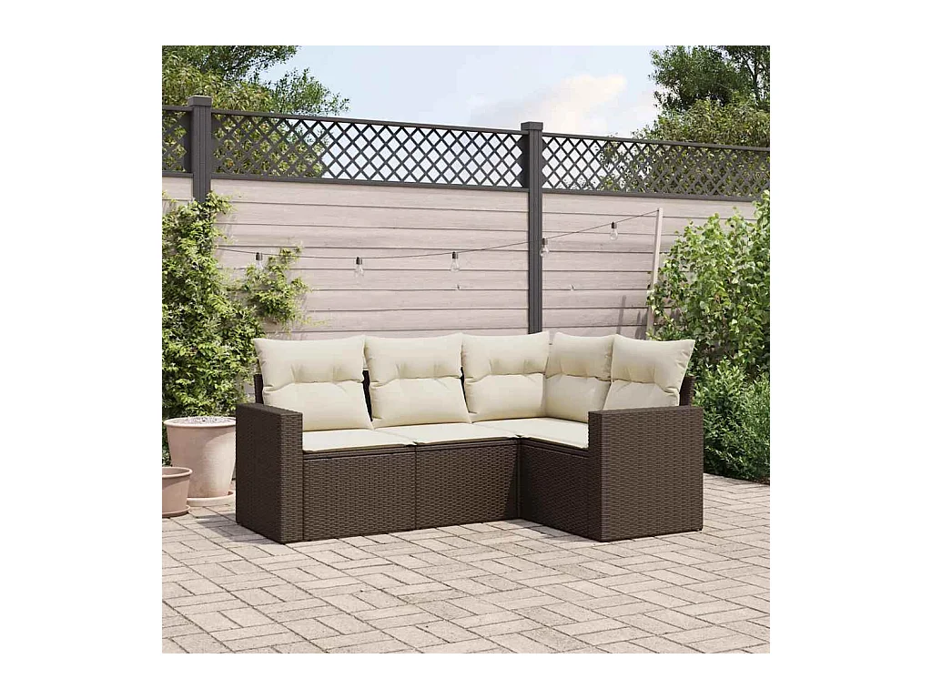 4-tlg. Garten-Sofagarnitur mit Kissen Braun Poly Rattan