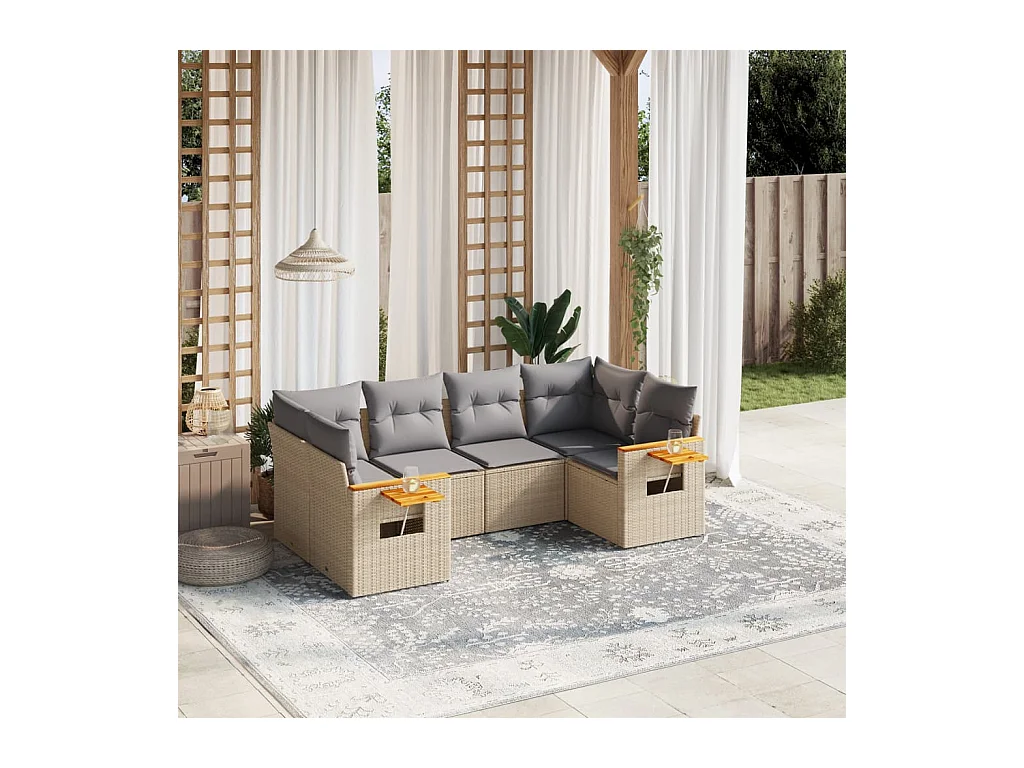 6-tlg. Garten-Sofagarnitur mit Kissen Beige Poly Rattan