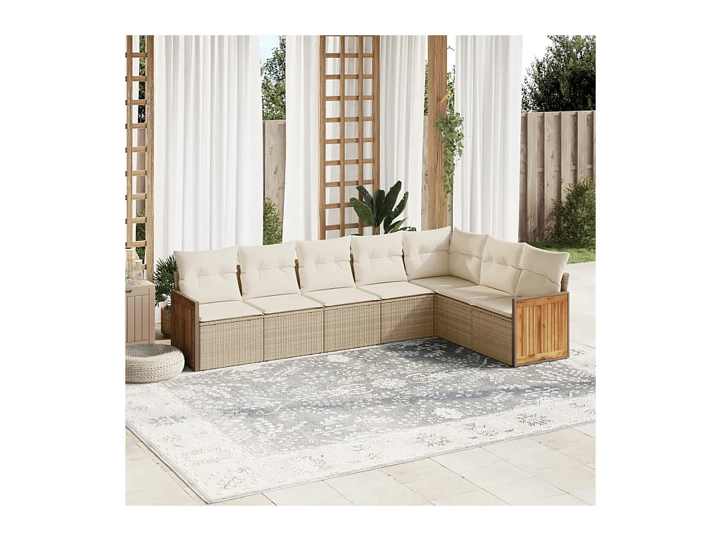 7-tlg. Garten-Sofagarnitur mit Kissen Beige Poly Rattan