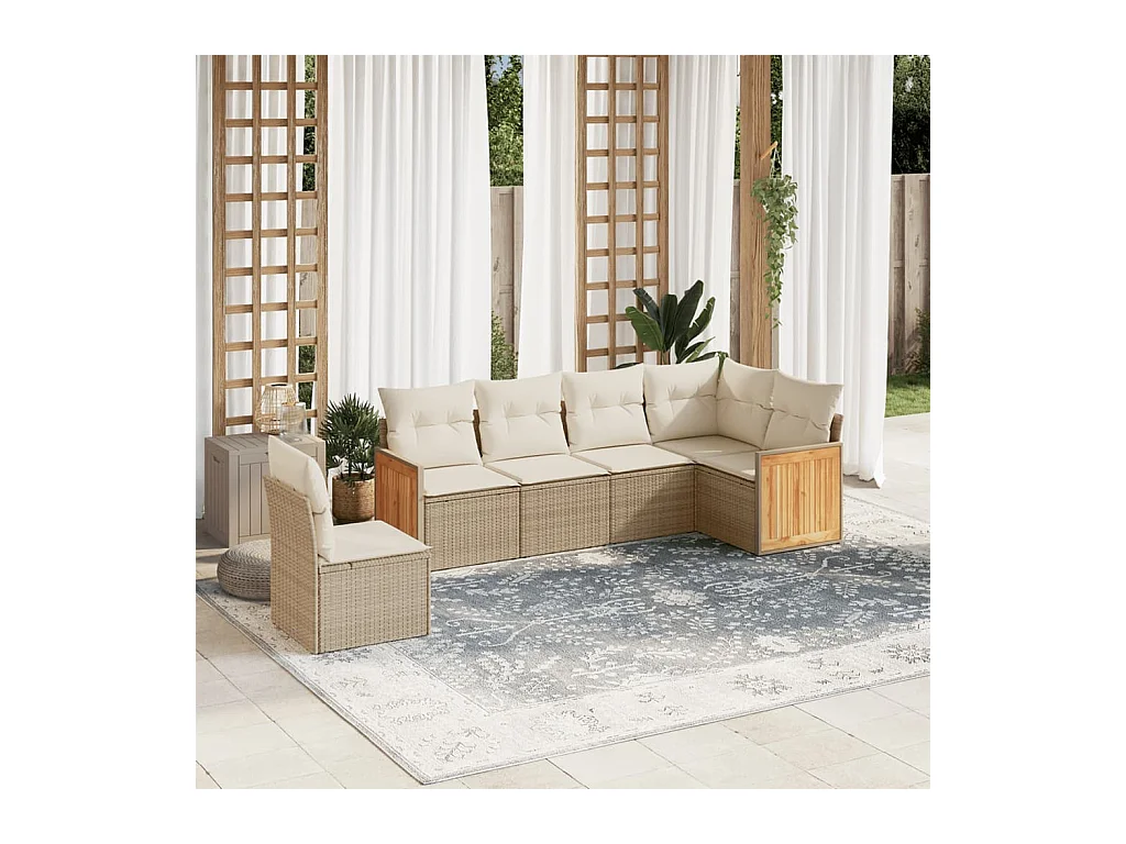 Set Divano da Giardino 6 pz con Cuscini Beige in Polyrattan