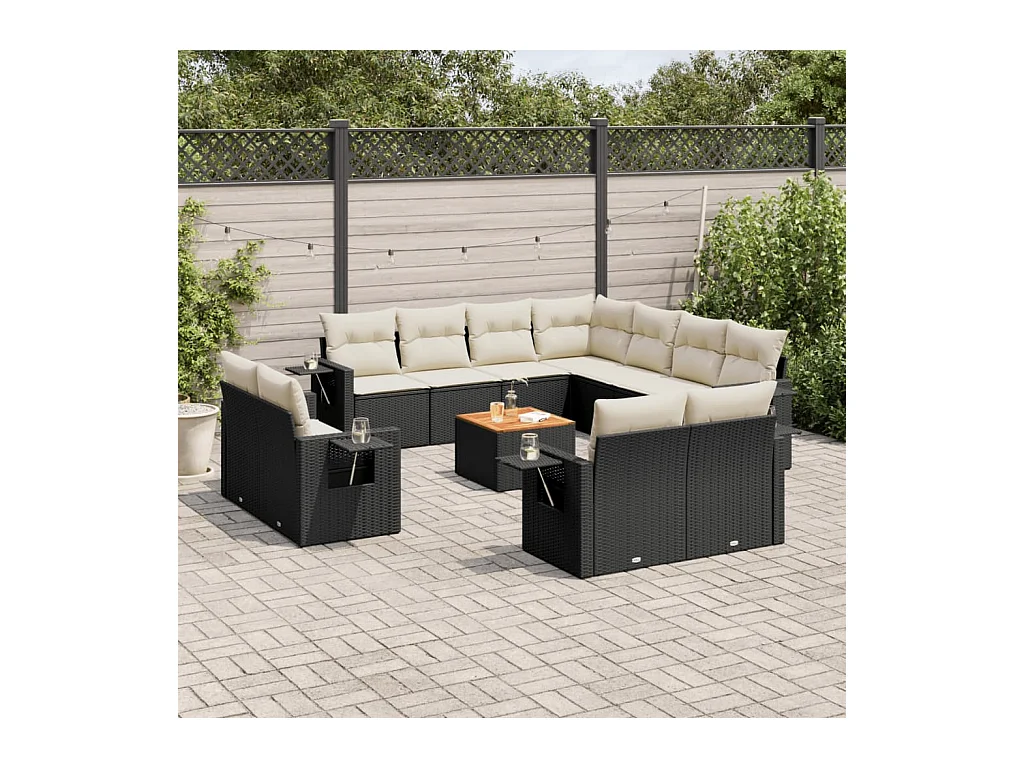 Set Divani da Giardino 12 pz con Cuscini Nero in Polyrattan