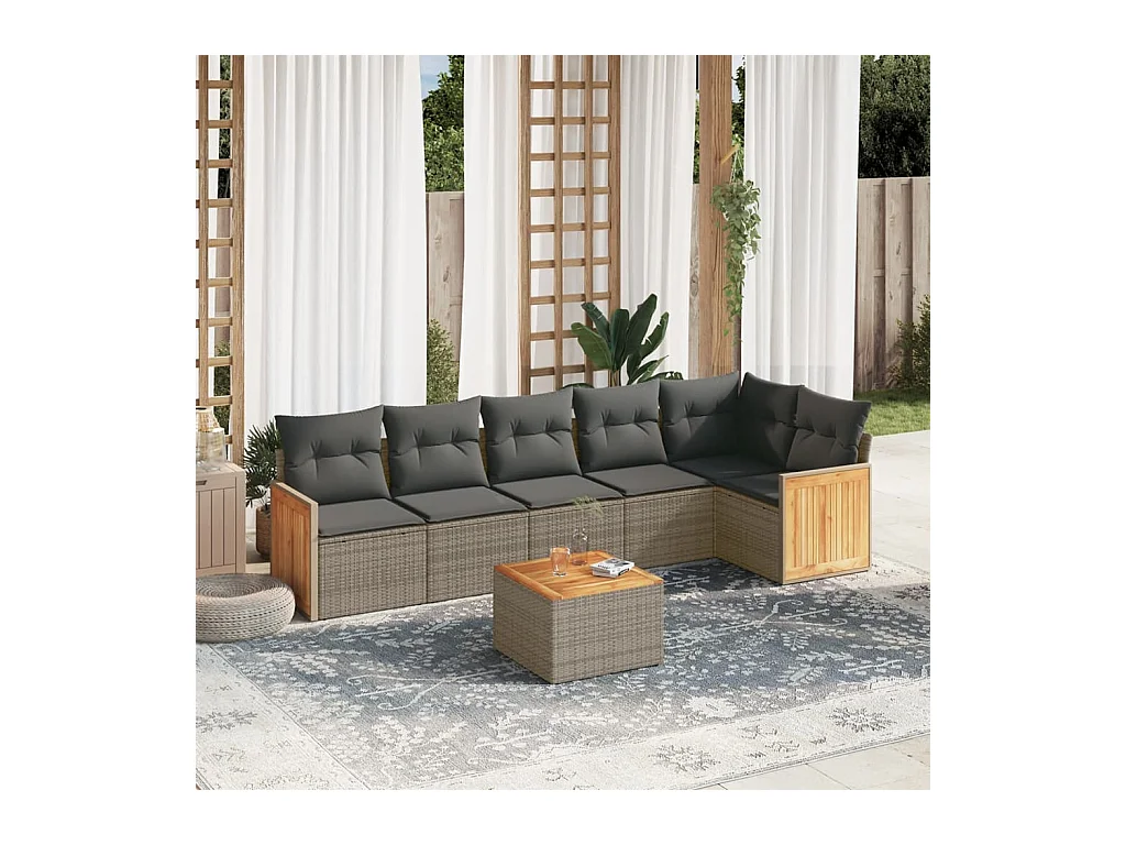Set Divani da Giardino 7 pz con Cuscini Grigio in Polyrattan