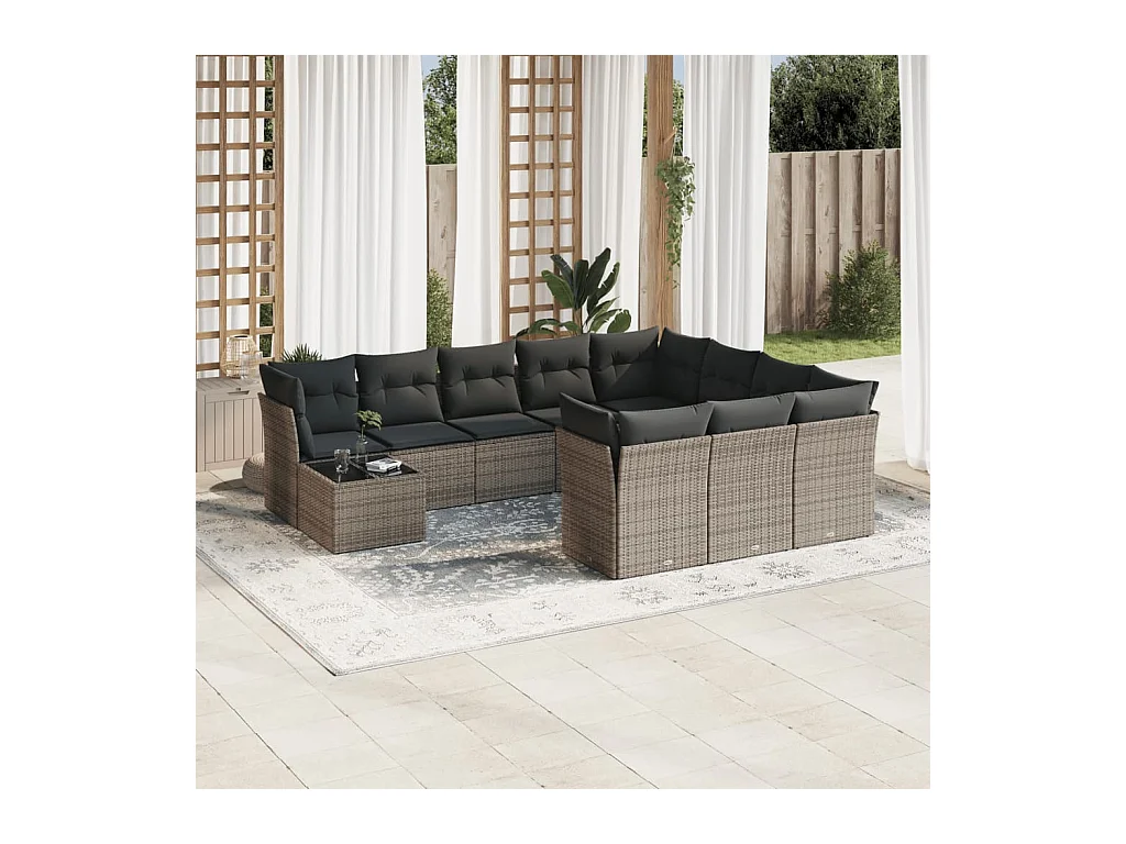 Set Divani da Giardino 11 pz con Cuscini in Polyrattan Grigio