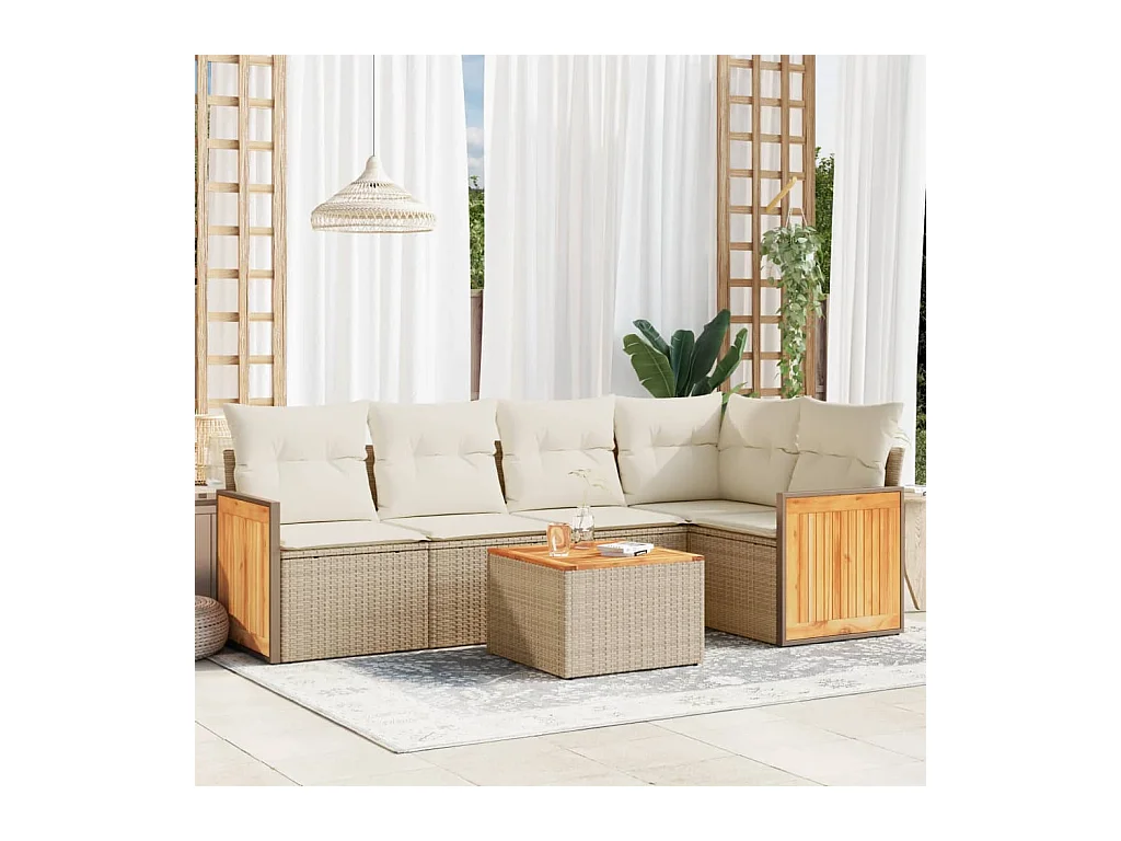 Salon de jardin avec coussins 6 pcs beige résine tressée