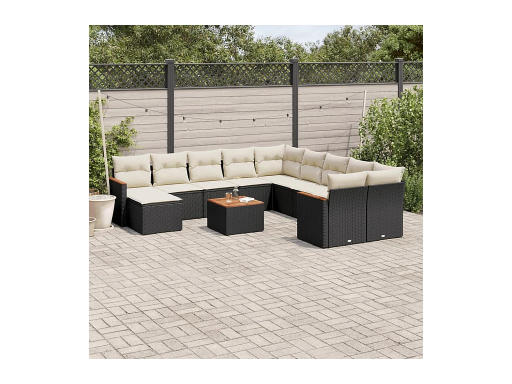 Salon de jardin 12 pcs avec coussins noir résine tressée