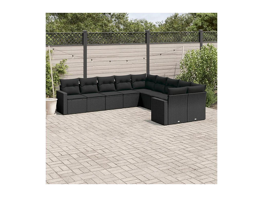 Set Divani da Giardino 10pz con Cuscini in Polyrattan Nero