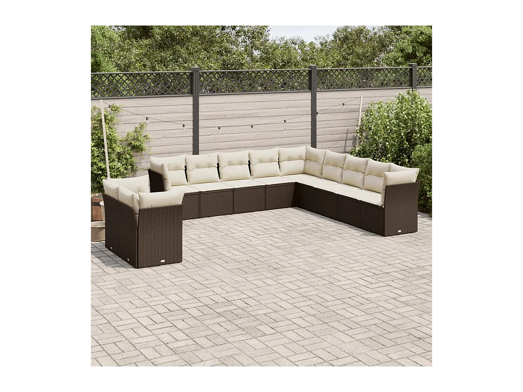 Salon de jardin et coussins 11 pcs marron résine tressée