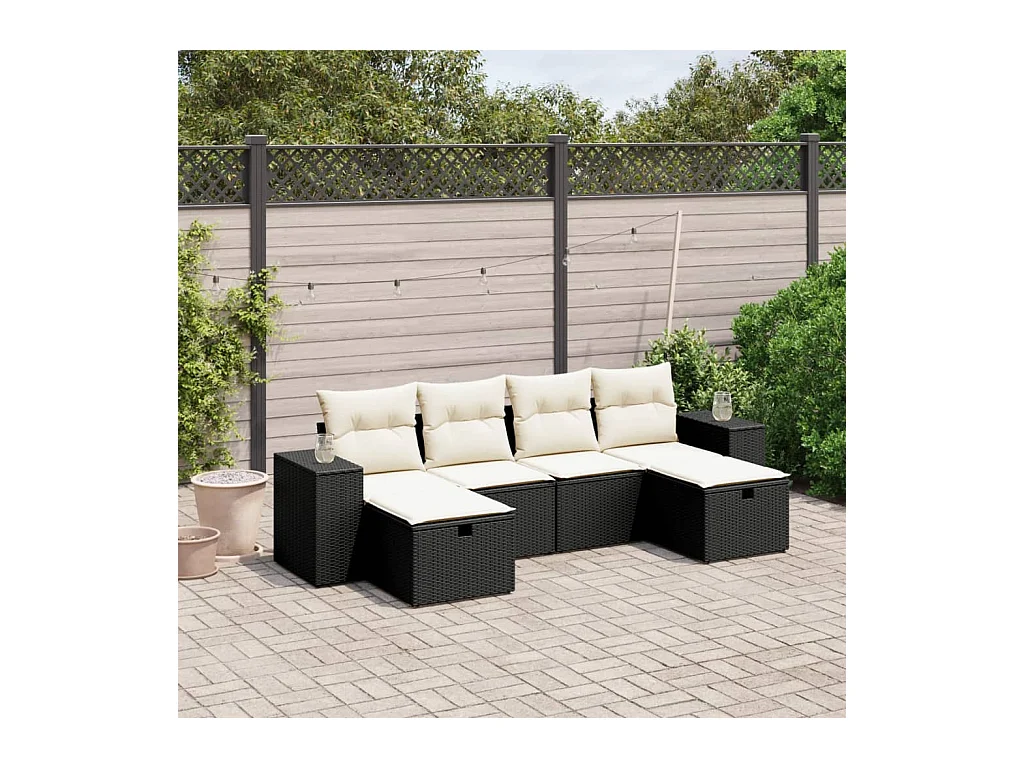 Salon de jardin 6 pcs avec coussins noir résine tressée