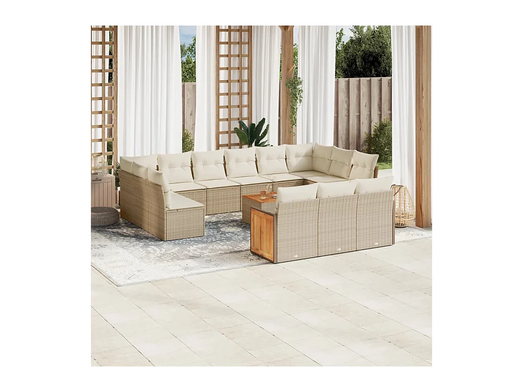 14-delige Loungeset met kussens poly rattan beige