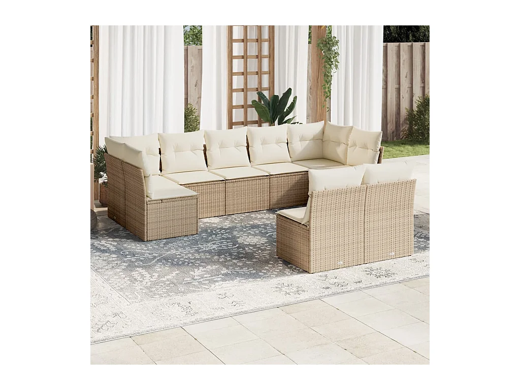 Salon de jardin avec coussins 9 pcs beige résine tressée
