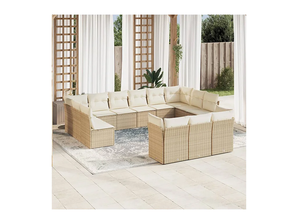 13-delige Loungeset met kussens poly rattan beige