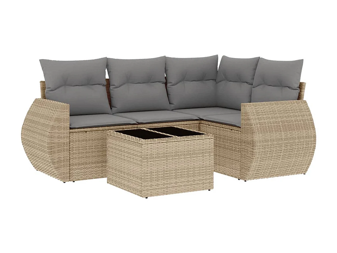 Set Divano da Giardino 5 pz con Cuscini Beige in Polyrattan