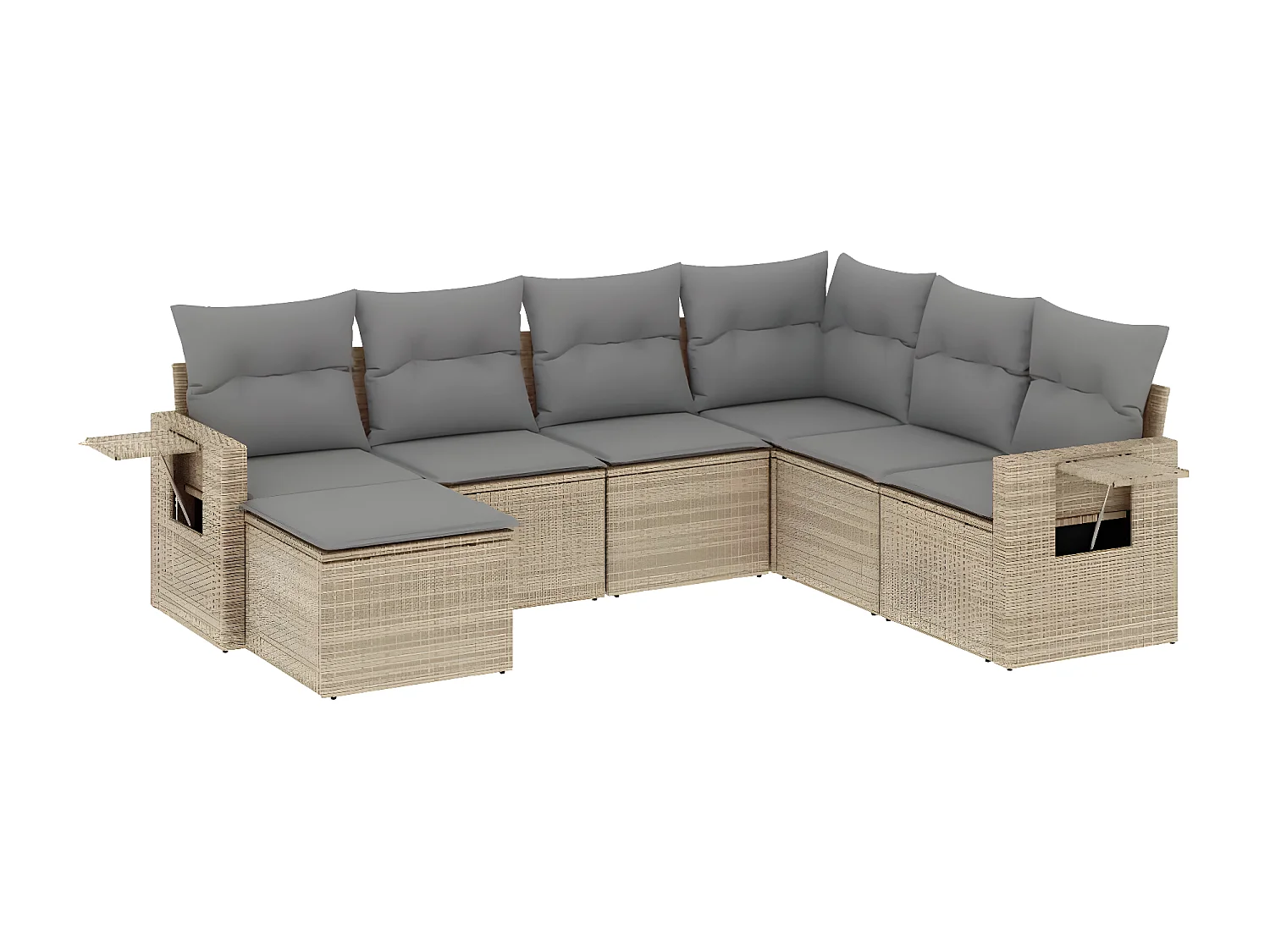 Salon de jardin avec coussins 7 pcs beige résine tressée